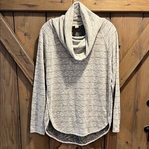 Ann Taylor LOFT Outlet Cowl Neck Sweater Knit Top Gray w/Black Stripes Size M